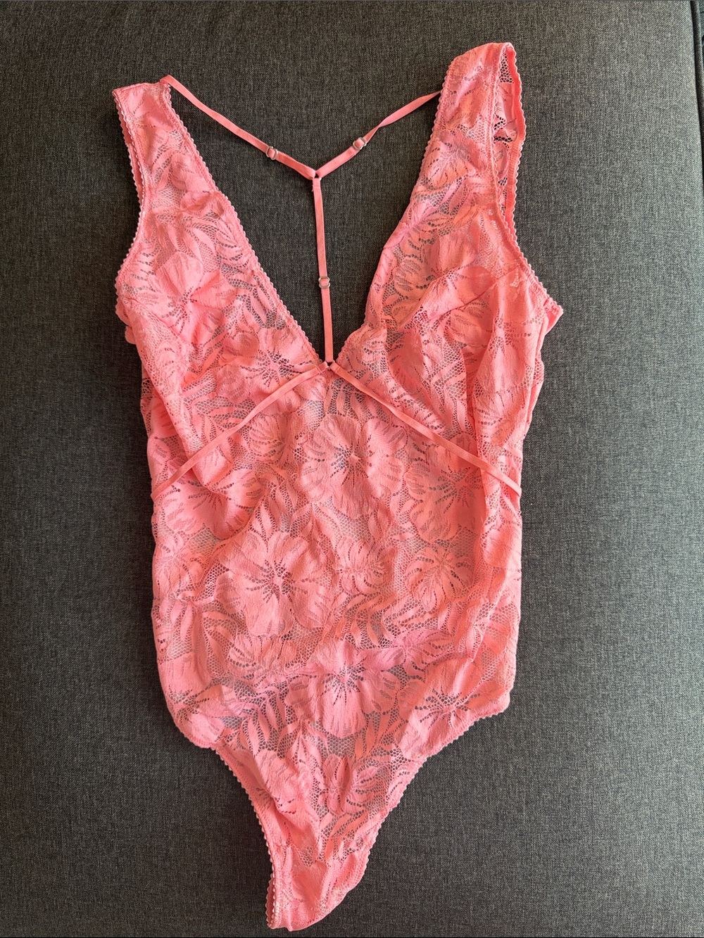 Victoria’s Secret Coral/Pink Lace Bodysuit Teddy